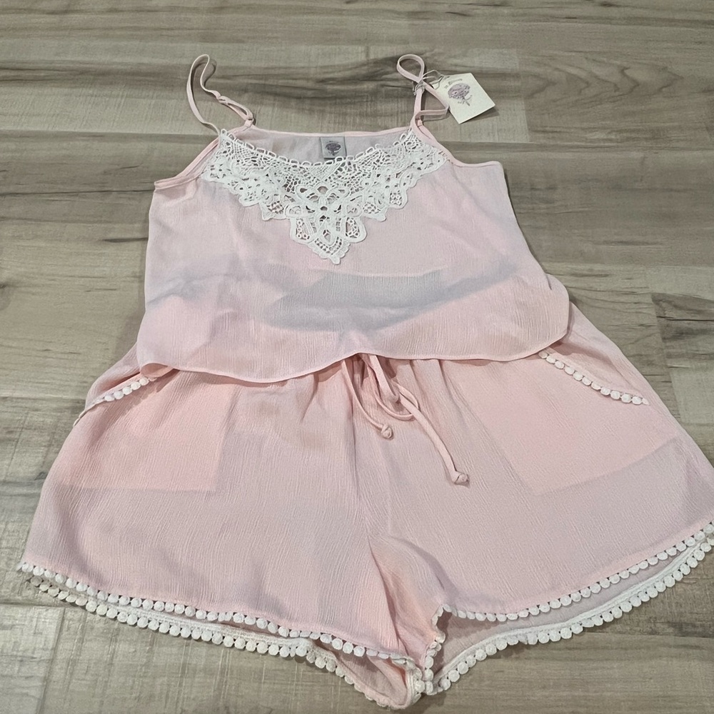 In Bloom Blush Pink Pajama Set with White Lace